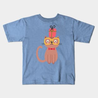 Nerd Cat with Gift Kids T-Shirt